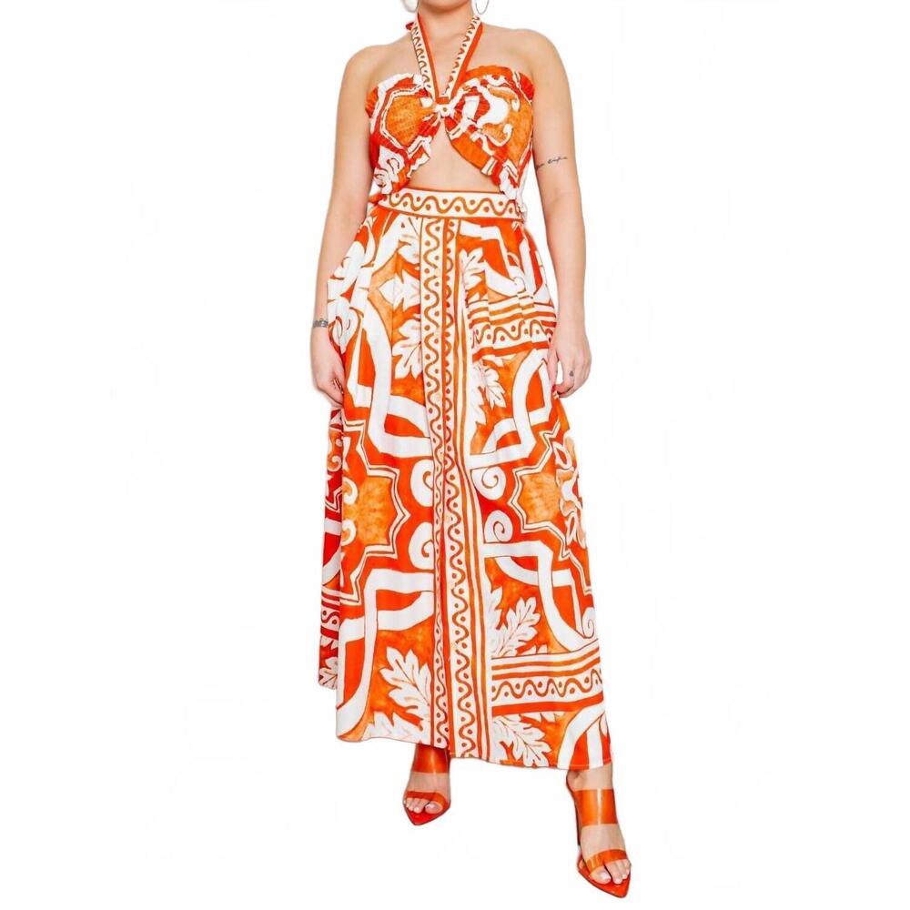 NEW HER BOTTARI reese midi dress in orange